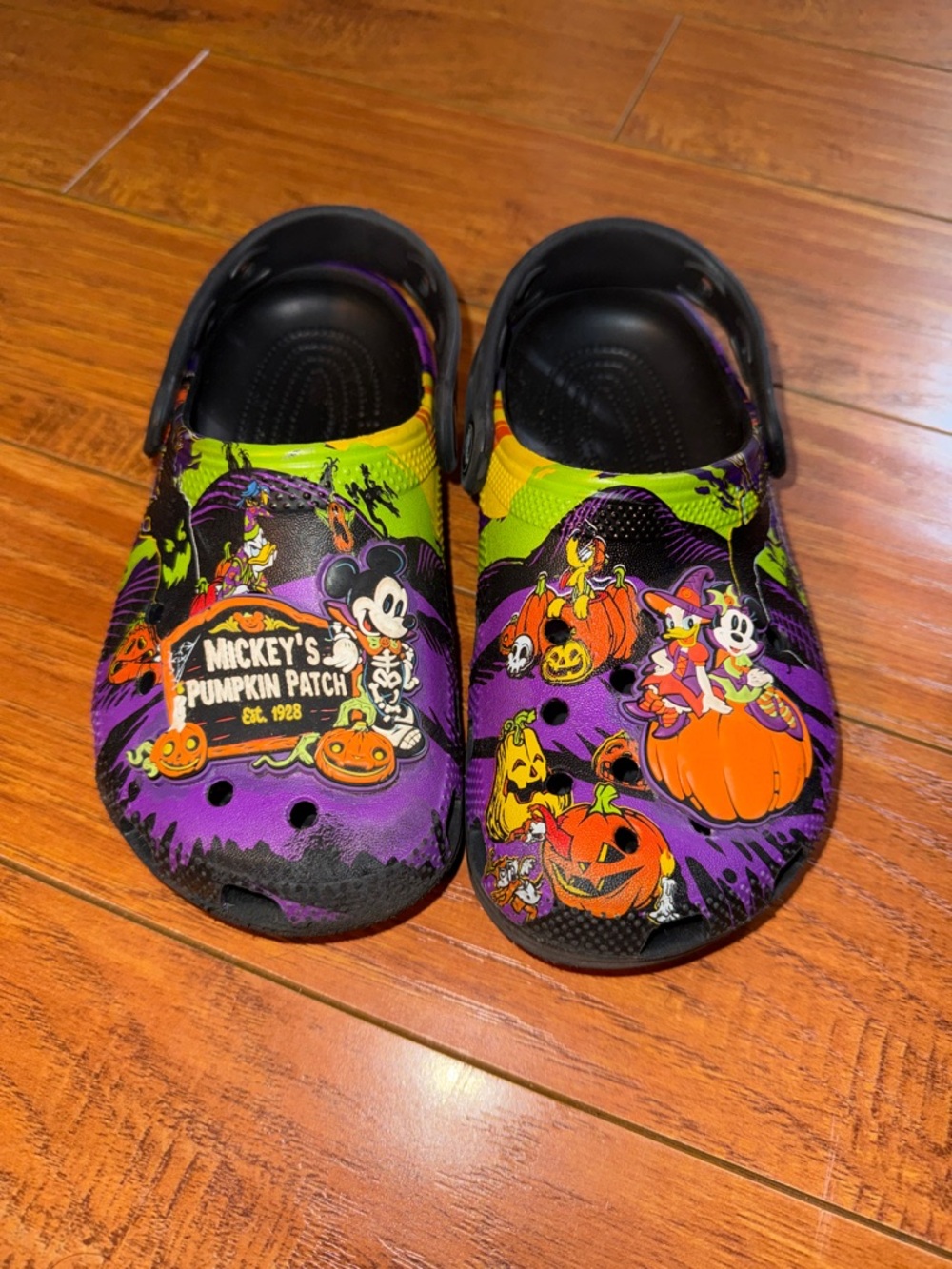 Disney Halloween Kids Crocs with Mickey Pumpkin Patch - Purple, Green & Black